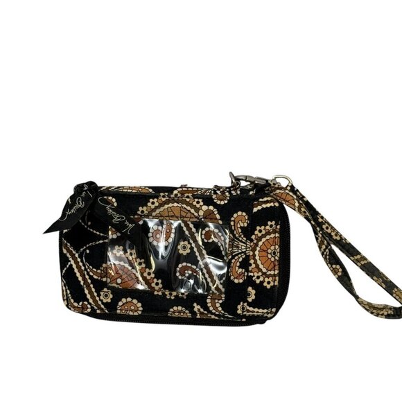 VERA BRADLEY Mini Wallet Wristlet Black Tan Paisley Print ID Holder - Picture 4 of 6
